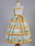 Flower Rabbit Bear - Country Lolita Tiered Skirt Dress, Floral & Bear Print and Accessories - image 1