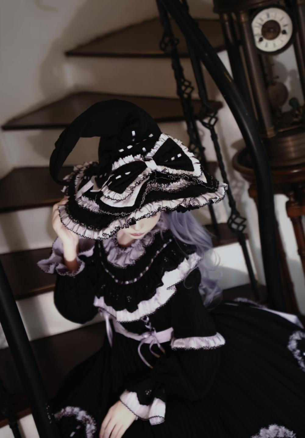 Witch Lilith - Ruffled Collar Gothic Lolita OP, Witch Hat - image 7