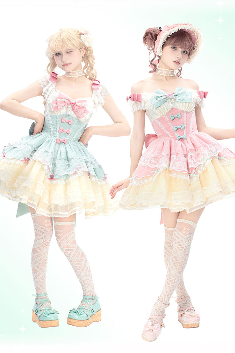 Green Parfait Romance - Sleeveless Ruffle Bowknot Lace Sweet Elegant Ballet Lolita JSK Dress - image 6