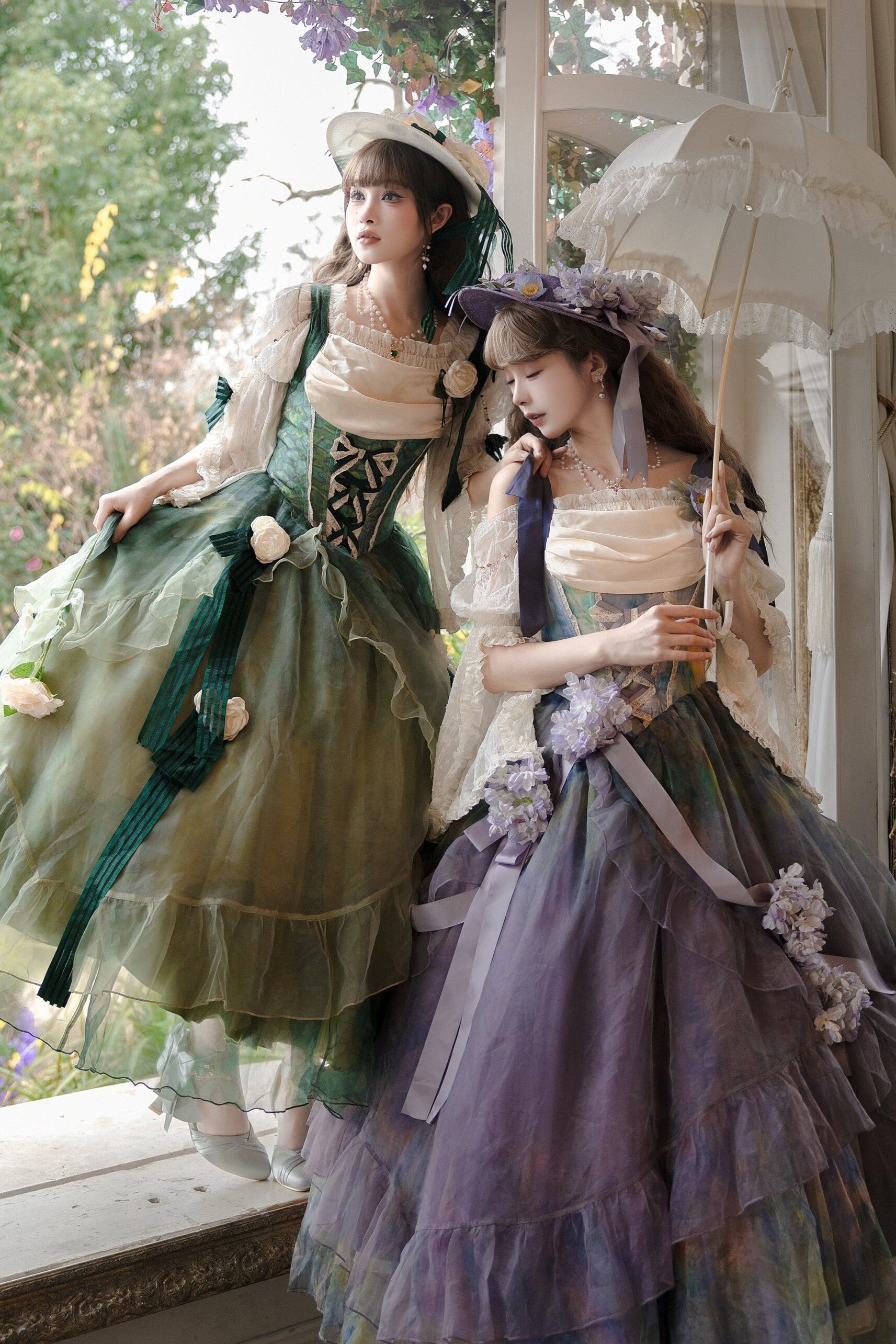Wild Roses of Arles Purple Green Oil Painting Print Cowl Neck Tail JSK Classic Lolita Dress and Accessories - image 1