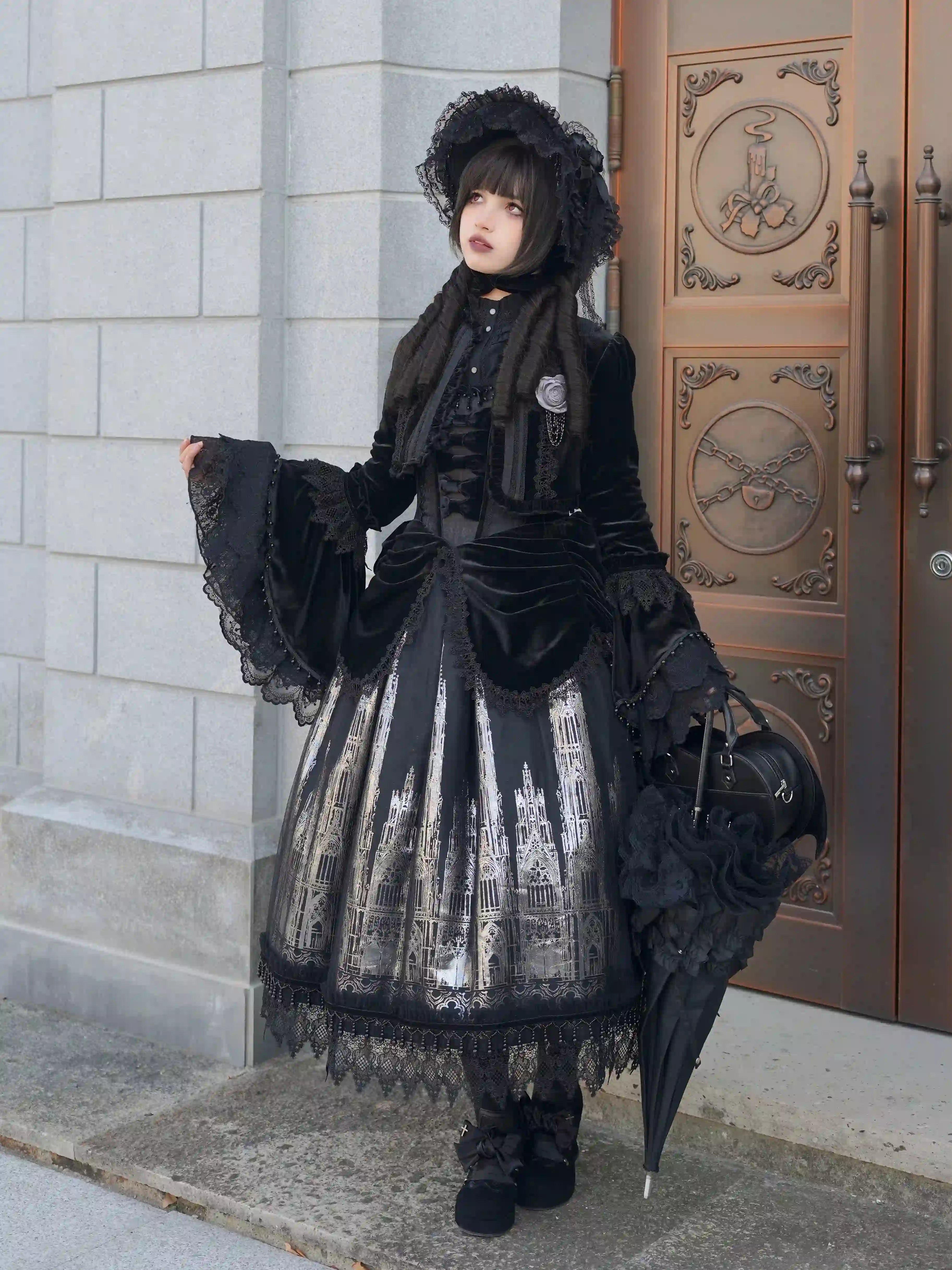 Gothic Cathedral Velvet Lace Corset Lolita JSK and Jacket Set - image 13