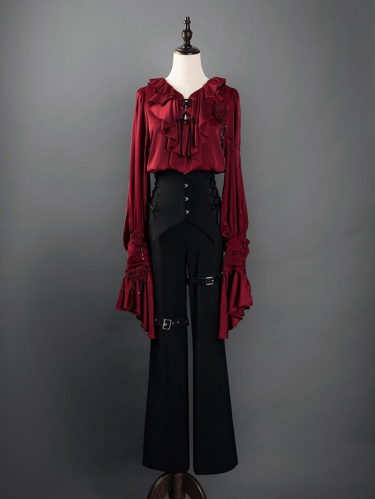 Regal V-Neck Shirt and Corset Pants Set - Shi Zhi Mao - image 2