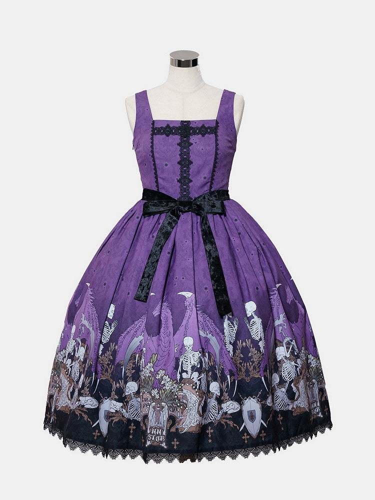 Purple Skeleton and Cross Print Gothic Lolita JSK - image 3