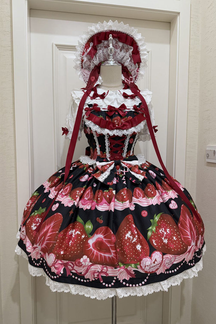 Sweet Berry Tale Strawberry Print Ruffle Bowknot Lace Sweet Lolita JSK Dress - image 4