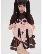 Vintage Lolita Heart Shaped Plaid Dot Print JK Uniform Bag - image 8