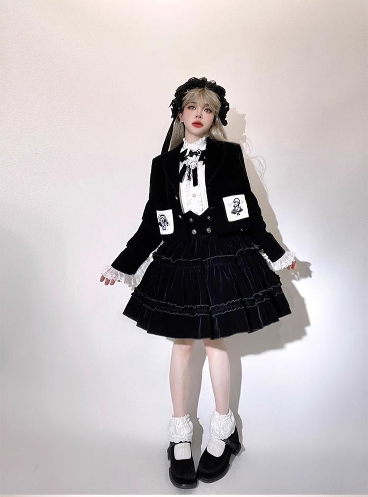 Erosion Heart F-Type - Ouji Lolita Suit Black Velvet Shorts and Skirt - image 14