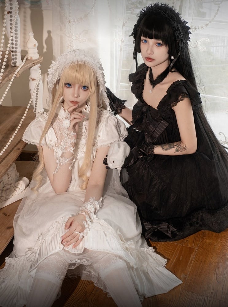 Black Gothic Lace Flutter-Sleeve Lolita JSK Dress - image 5