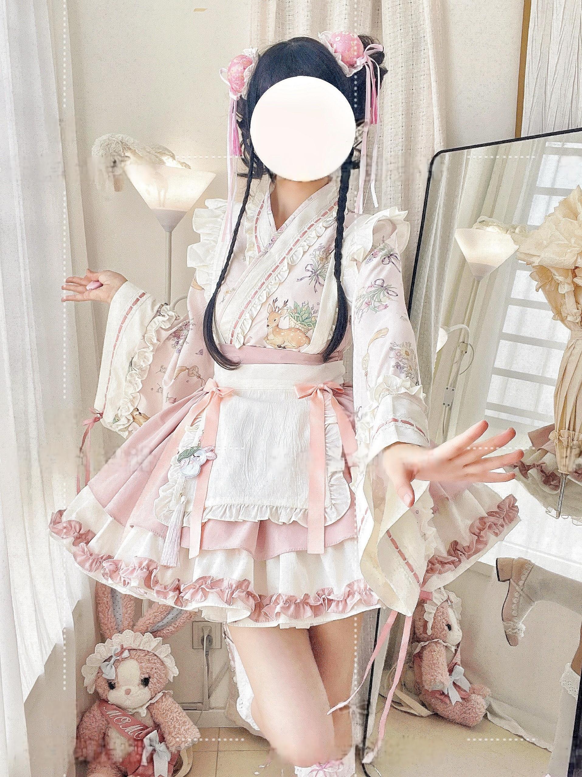 Little Herbalist - Han Lolita Skirt Outfit with Cross-collar Blouse and Apron - image 2