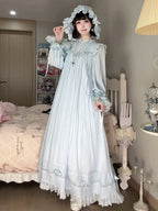 Blue Lace-Trim Long-Sleeve Lolita OP Dress with Ruffles - image 2