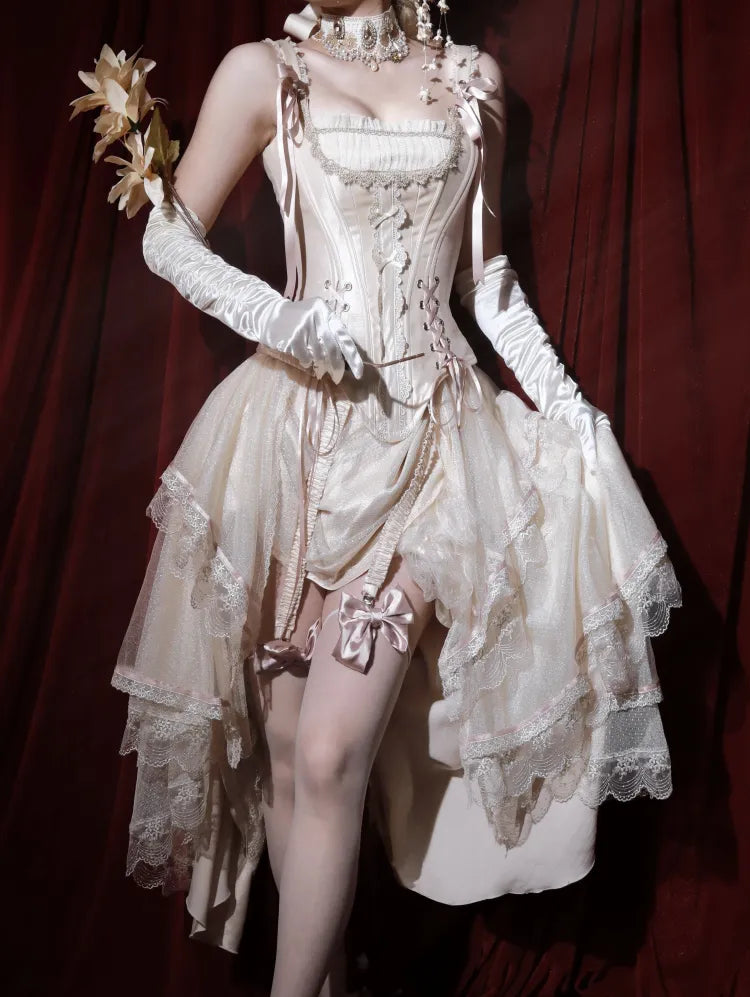 Champagne Lace-Up Corset Top and High-Low Lolita Skirt - image 2
