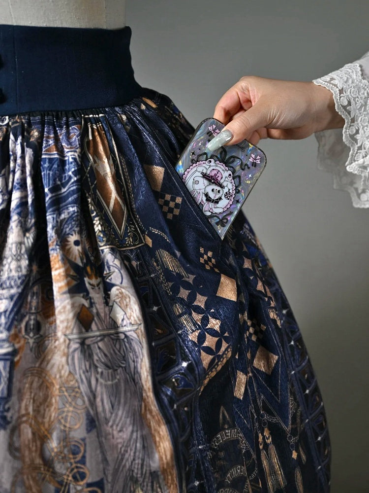 Dark Blue Chess-Print Corset-Waist Lolita Skirt - image 3