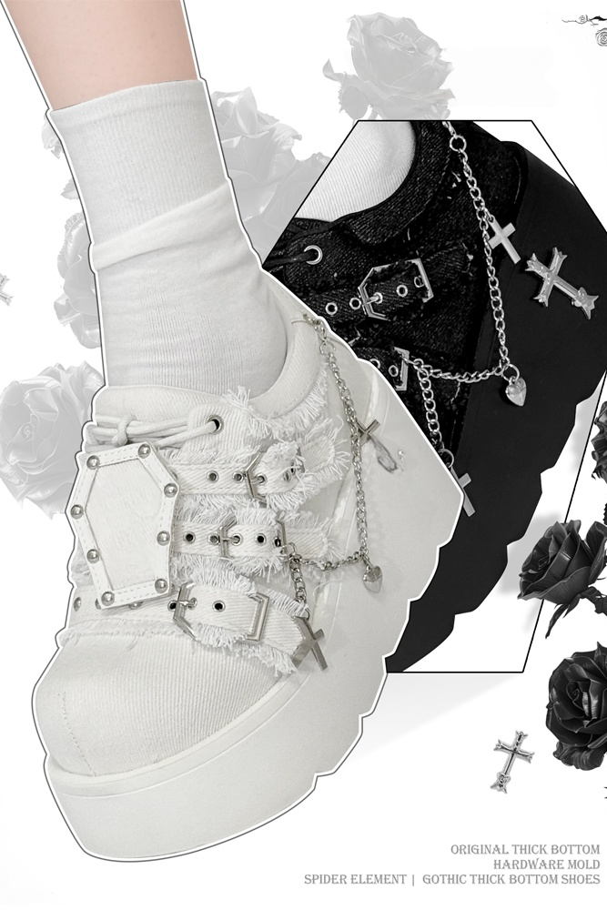 Dark Night Corridor - Punk Lolita Denim Low Platform Shoes - image 1