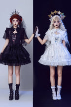 Spider Gothic Lolita Vest, Corset, Mini Skirt and Brooch Set in White - image 6