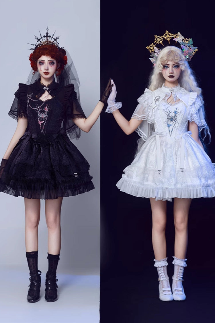 Spider Gothic Lolita Vest, Corset, Mini Skirt and Brooch Set in White - image 6