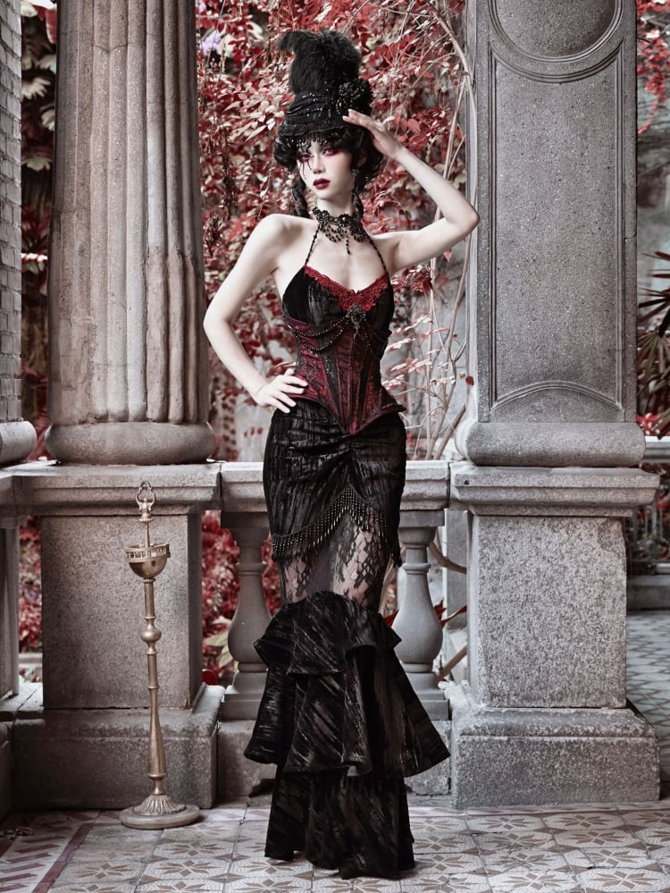 Goth Spiderweb Lace Wine Red Vampire Boned Corset - image 6