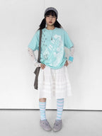 Mint Green Crew Neck Tee with Distressed Print - innomoood - image 5