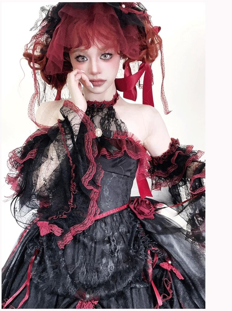 Cascading Poetry - Gothic Lolita JSK Dress, Lace & Tiered Hem - image 4