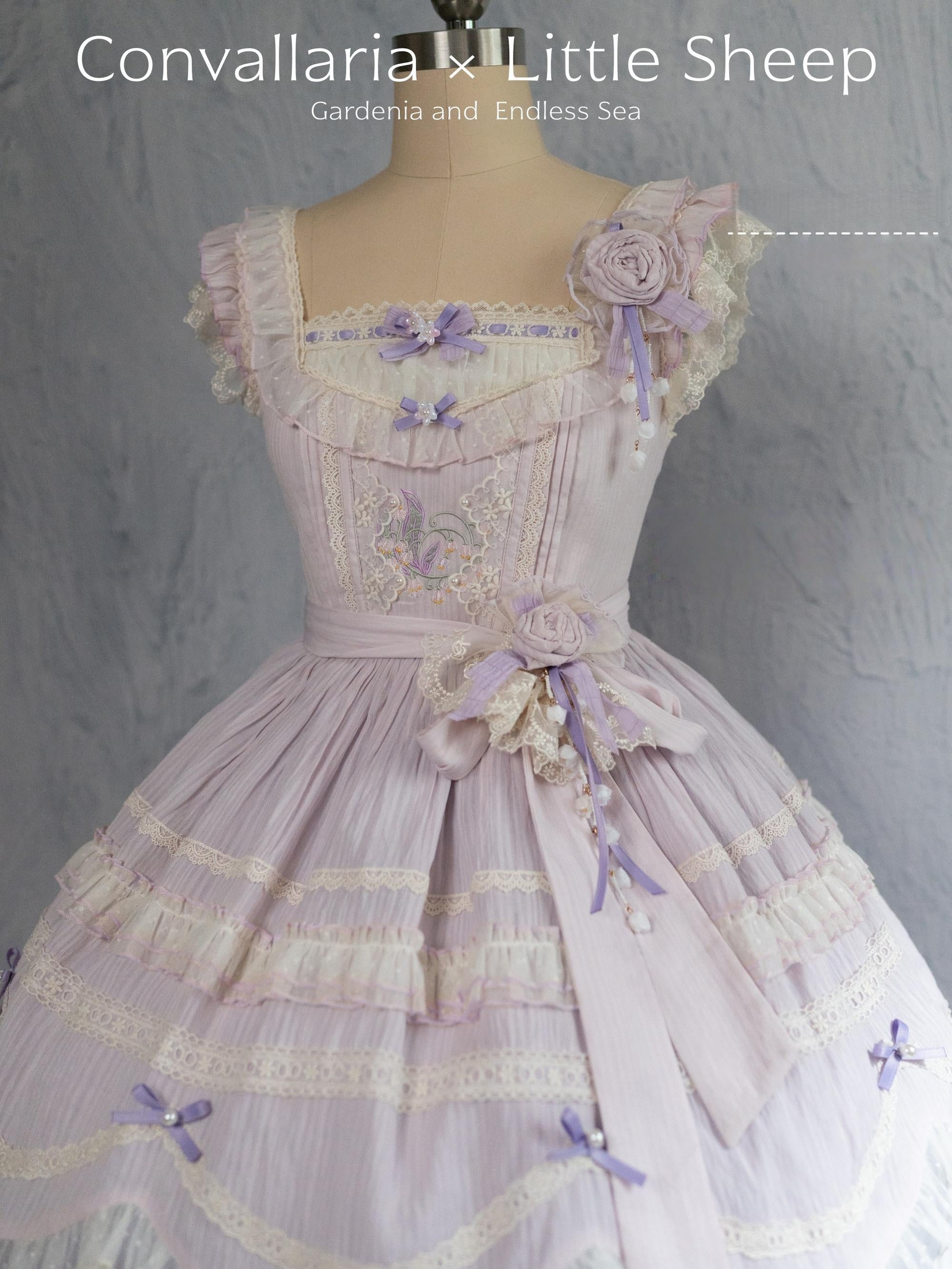Lily of the Valley Lamb - Classic Lolita Tiered Hem JSK Dress with Embroidery - image 8