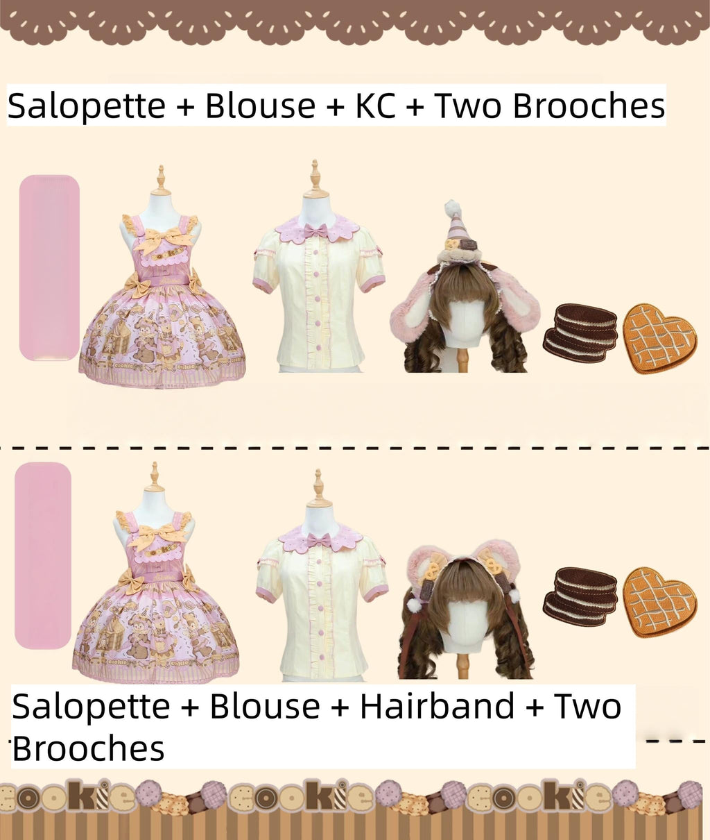Bear Biscuit SP - Kawaii Lolita Bear Printed Dress Set with Bows - image 4