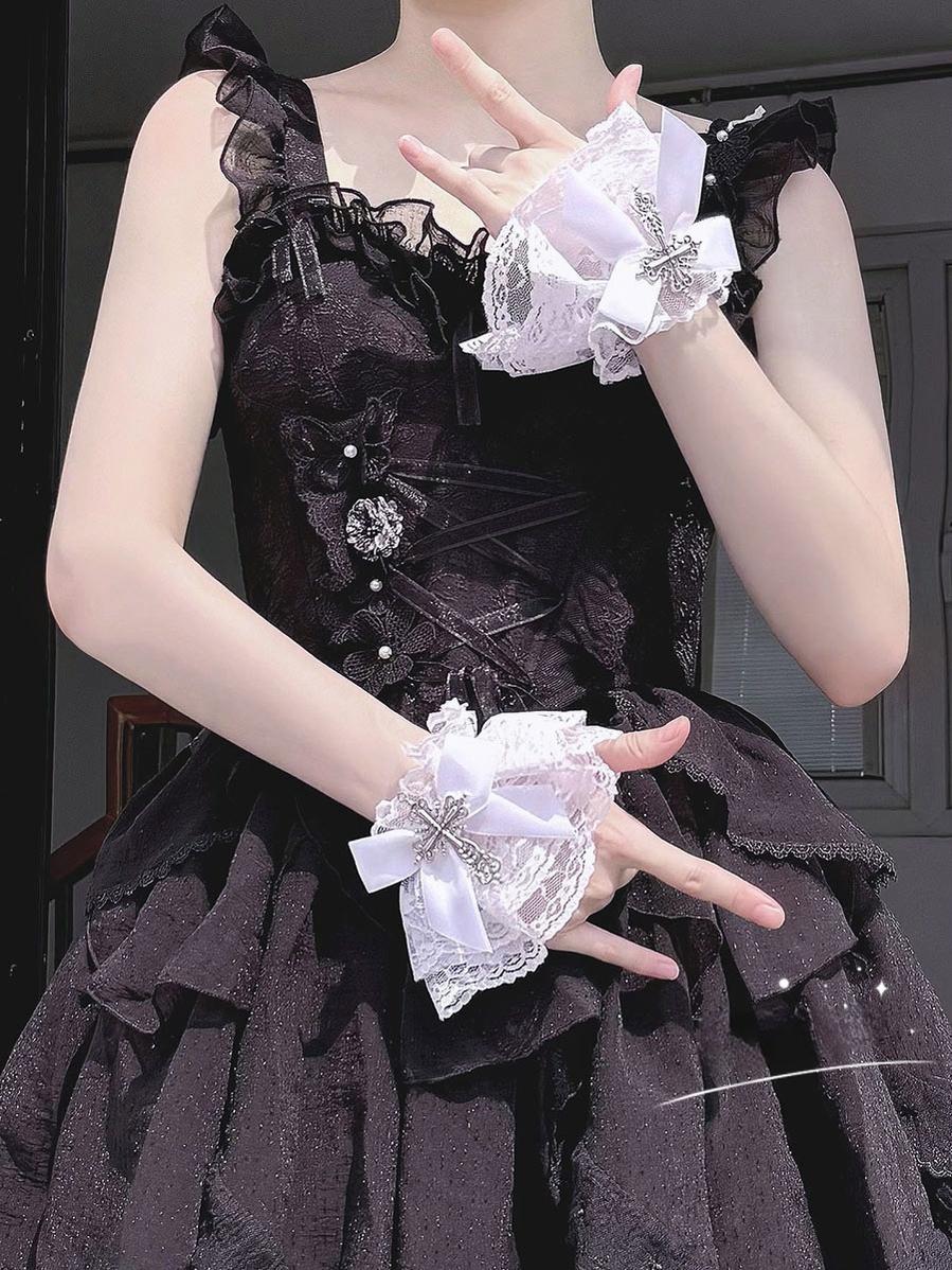 Gothic Lolita Cuffs with Cross Black and White Hand Sleeve - image 8
