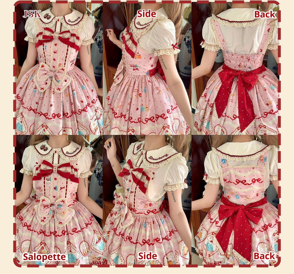 Showa Dessert Showcase - Kawaii Lolita JSK/Salopette Dress Suit, Pudding-Inspired - image 27