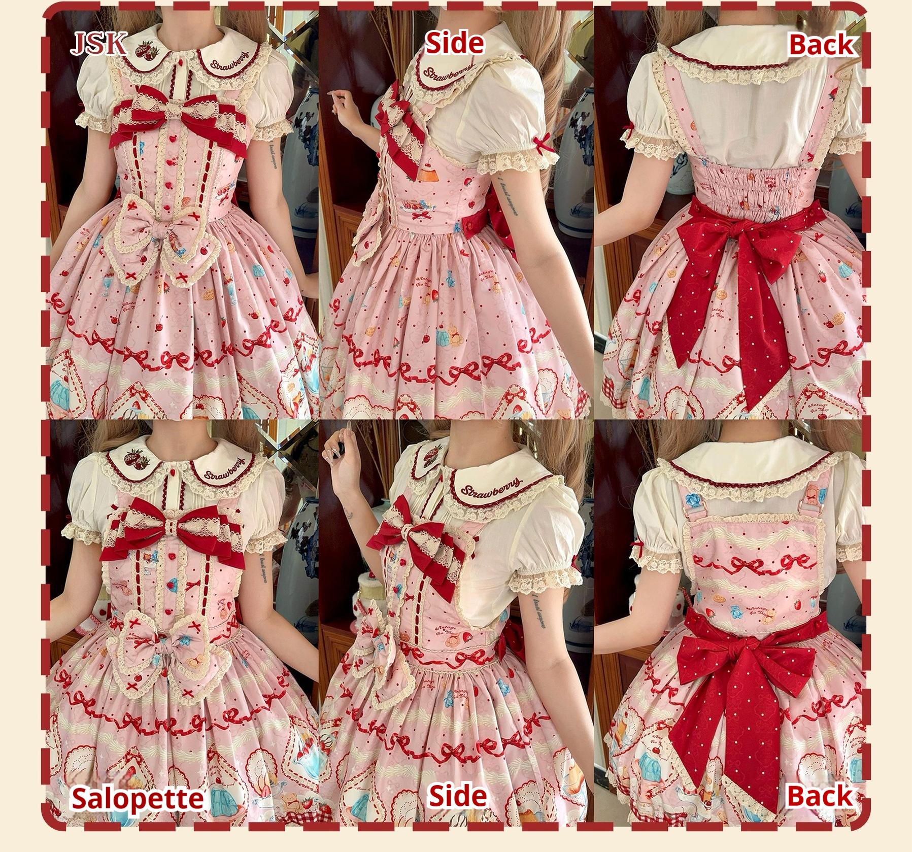 Showa Dessert Showcase - Kawaii Lolita JSK/Salopette Dress Suit, Pudding-Inspired - image 27