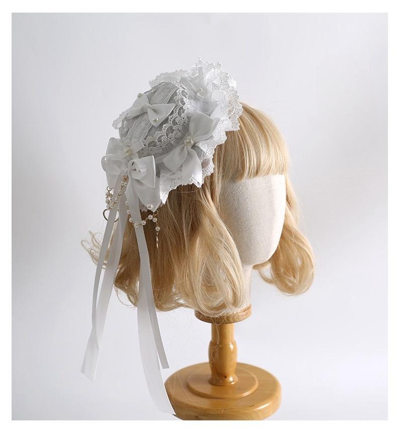 Xiaogui Classic Lolita Pure White Hairband, BNT, Top Hat and Flower Clips - image 1