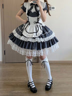 Gray Striped Lace OP Dress with Apron - image 8