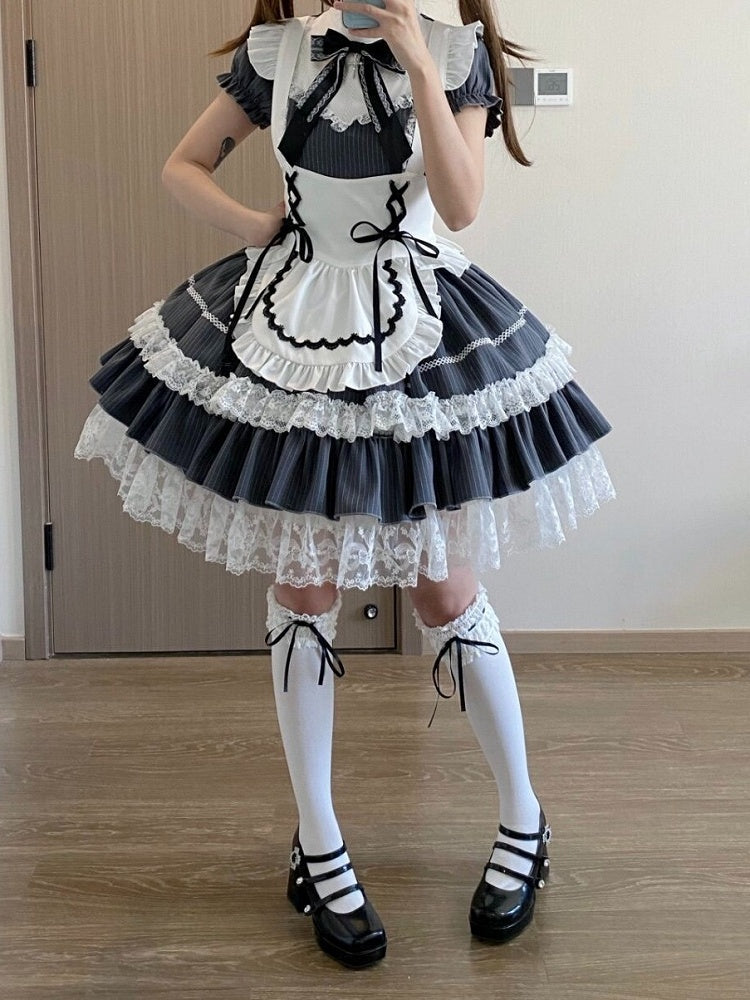 Gray Striped Lace OP Dress with Apron - image 8