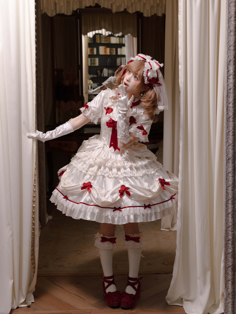 Paria Cream Strawberry Satin Lolita OP Dress and Accessories - image 25