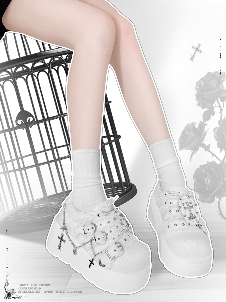 Dark Night Corridor - Punk Lolita Denim Low Platform Shoes - image 3