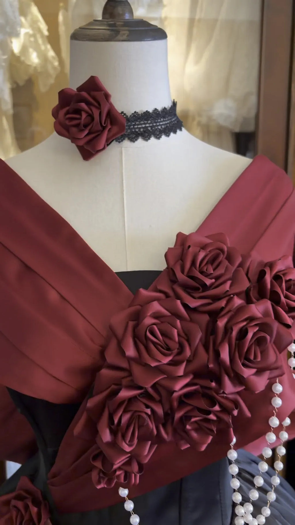 Rose 3D Floral Pearl Gothic Lolita Ball Gown OP Dress - image 19
