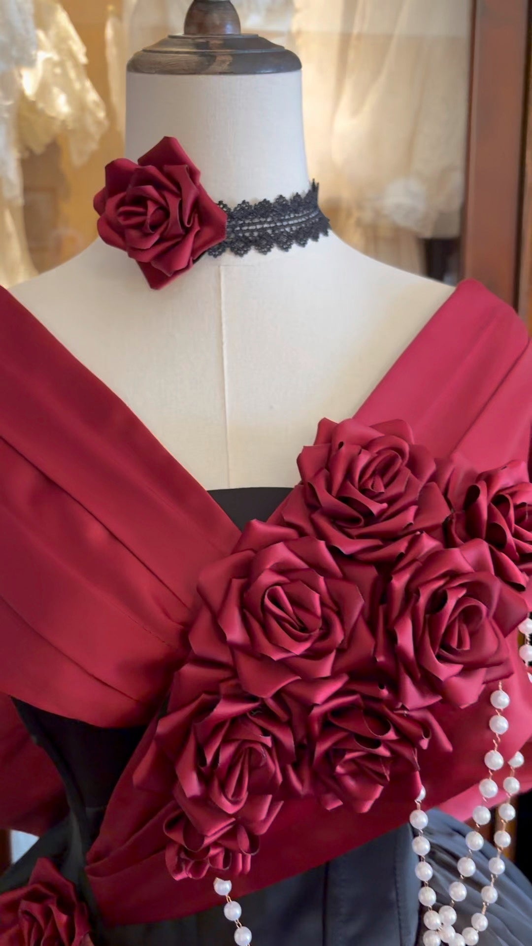 Rose 3D Floral Pearl Gothic Lolita Ball Gown OP Dress - image 11