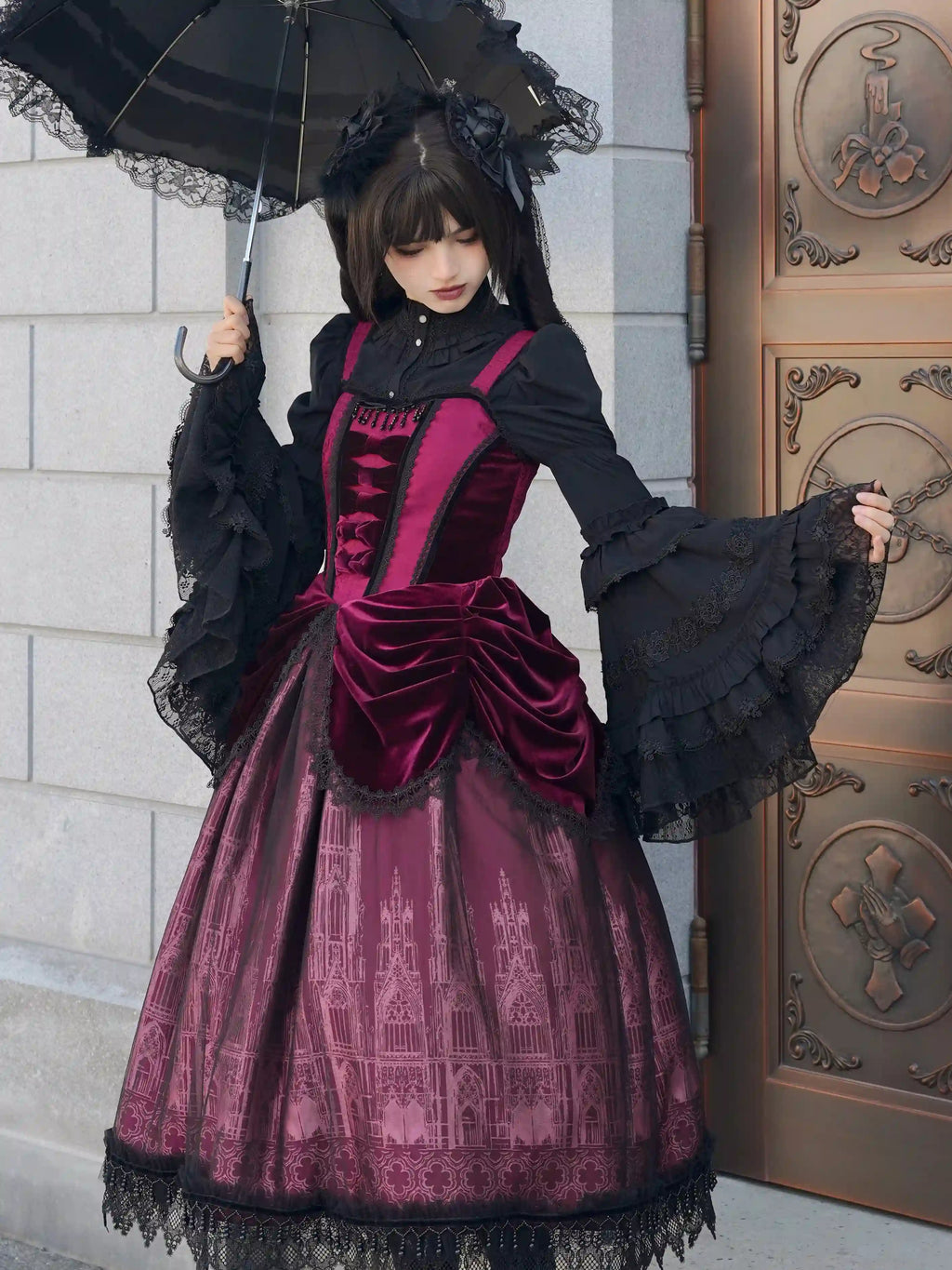 Gothic Cathedral Velvet Lace Corset Lolita JSK and Jacket Set - image 14