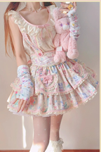 Starry Pudding Bear - Sweet Lolita JSK and Printed OP Dress - image 8