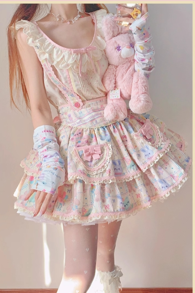 Starry Pudding Bear - Sweet Lolita JSK and Printed OP Dress - image 8