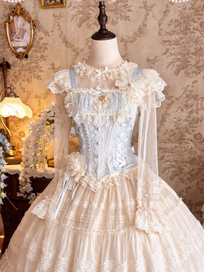 Sweet Lolita Blue and White Princess Top, Inner Shirt and Skirt Set - image 3