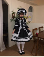First Otome Black Old School Lolita OP Dress, Lace Details - image 14
