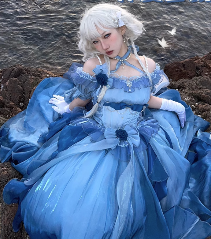 Elegant Gradient Dark Blue Lolita Prom Dress Set - image 10