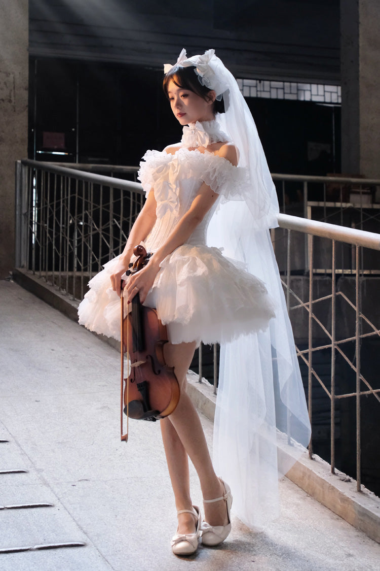 Pure White Prayer · Snow Love - Square Collar Ruffled Bow Lace Classic Gothic Lolita Dress Set - image 6