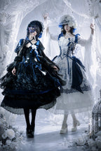 Ling Long Ci Blue Porcelain Butterfly Orchid Print Gothic Lolita Bustier JSK - image 1