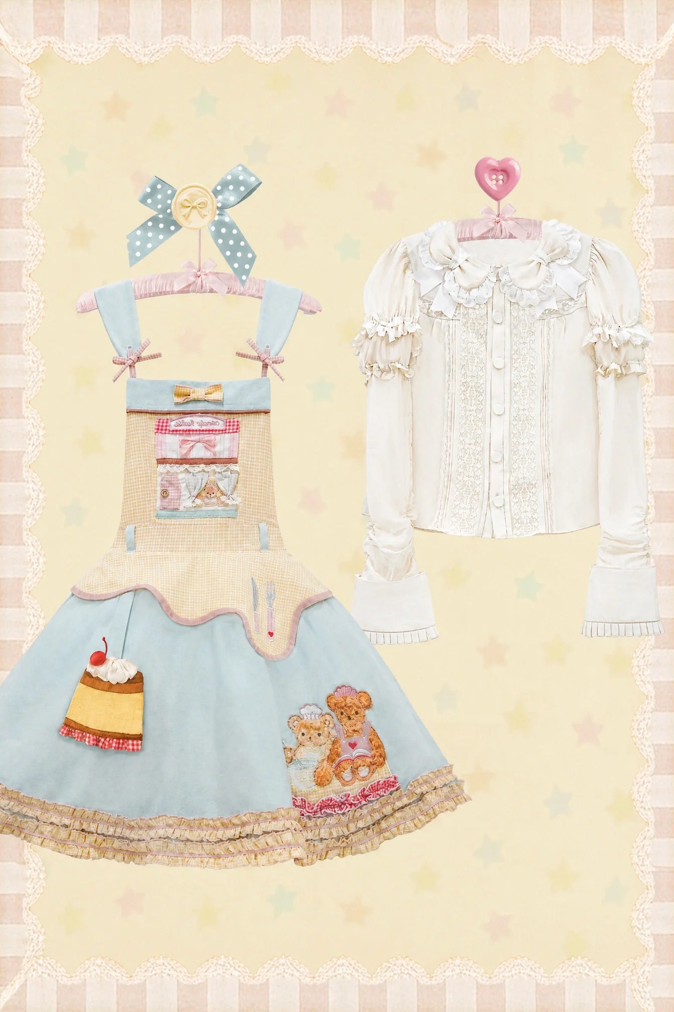 Teddy Bear Bakery Embroidered Cake Applique Sweet Lolita Suspender Skirt Set - image 1