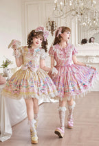 Macaron - Printed Sweet Lolita OP Dress and Old School JSK - image 6