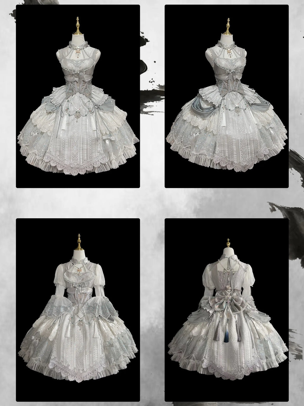 Candle Dragon Spirit - Fantasy White-Silver Lolita JSK Set - image 8
