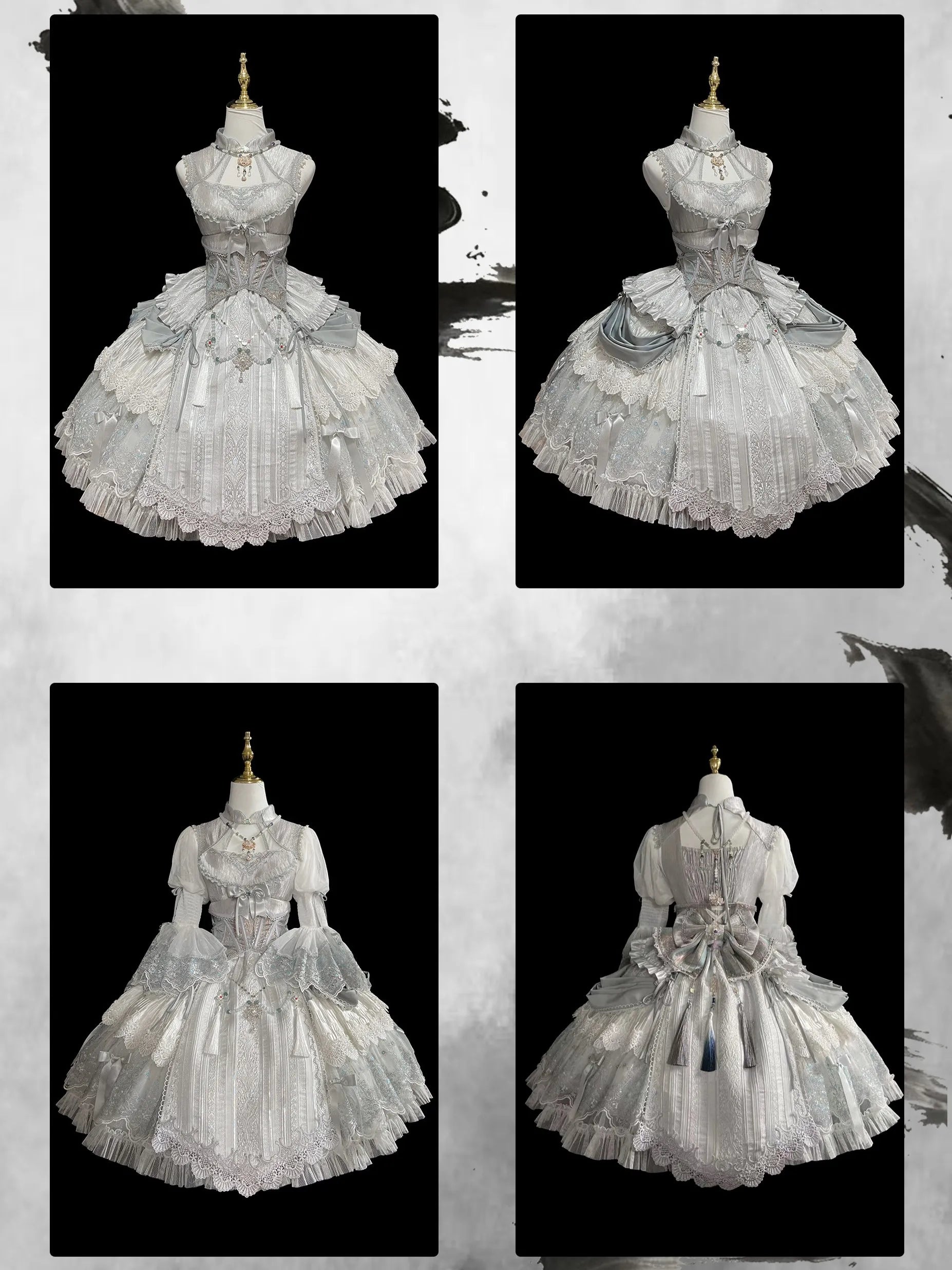 Candle Dragon Spirit - Fantasy White-Silver Lolita JSK Set - image 8