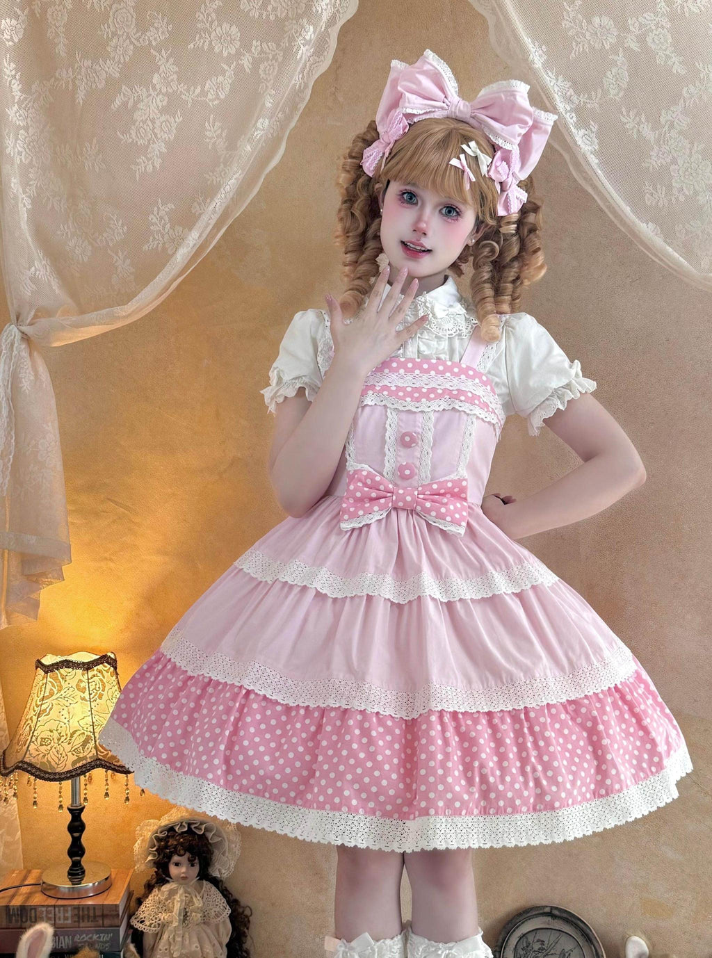 Cotton Sweet Lolita Polka Dot JSK and Salopette Dress and Accessories - image 2
