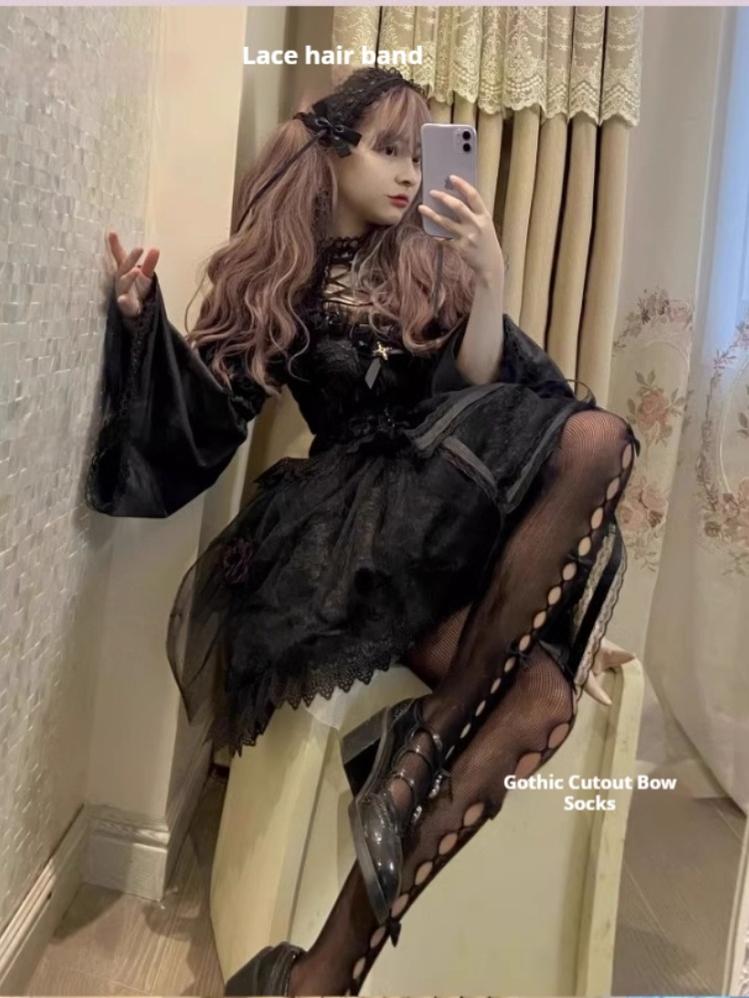 Rose Cage - Gothic Lolita Black Suspender Dress - image 8