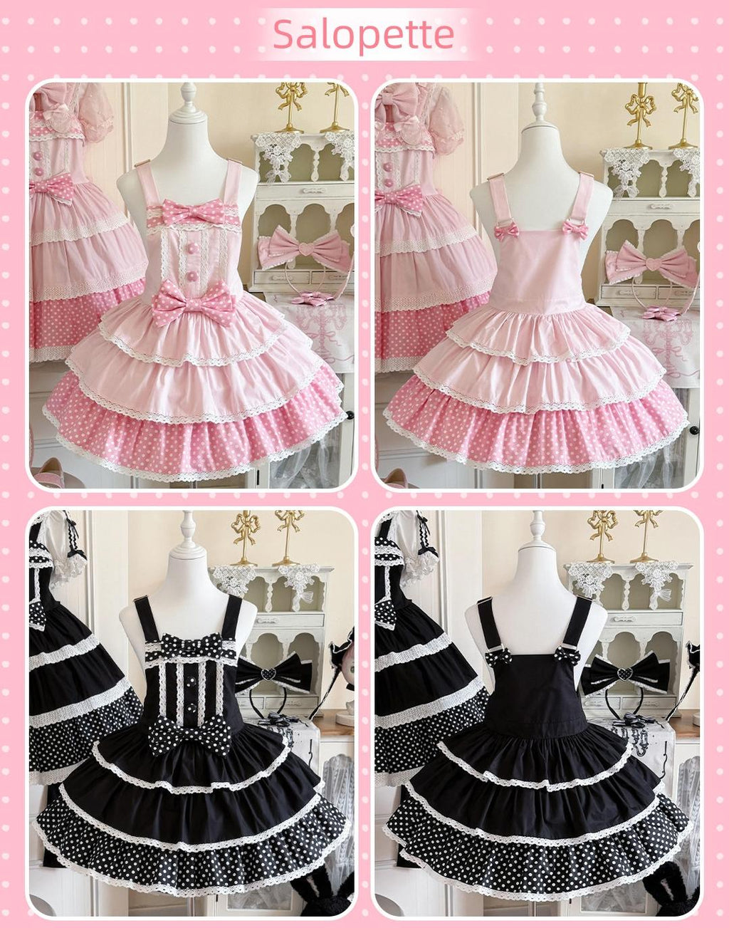 Cotton Sweet Lolita Polka Dot JSK and Salopette Dress and Accessories - image 6