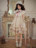 Beige Rosette Jacquard Lolita OP Dress with Layered Ruffles - image 2