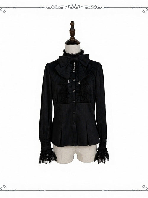 Classic Black Ruffle Lace Long-Sleeve Top - iris de nuit - image 1